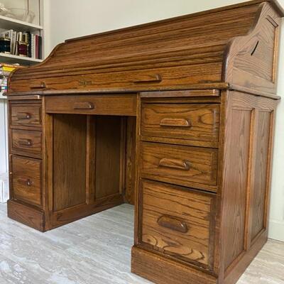 Vintage Oak Roll Top Desk - 46"H x 54"W x 29"D - Please Call For More Details
