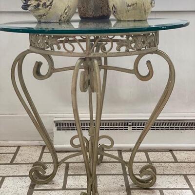 Wrought Iron Beveled Glass Top Round Table - 21