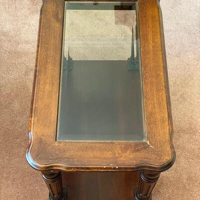 Vintage Side Table W/Beveled Glass Top Insert - 23"H x 13.5"W x25"D - $60