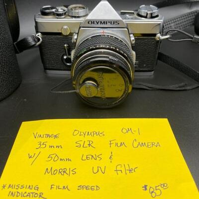 Vintage Olympus OM-1 35mm SLR Film Camera W/50mm Lens & Morris UV Filter