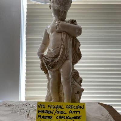 Vintage Figural Grechian Maiden/Girl Putti Plaster Chalkware Lamps W/Shade