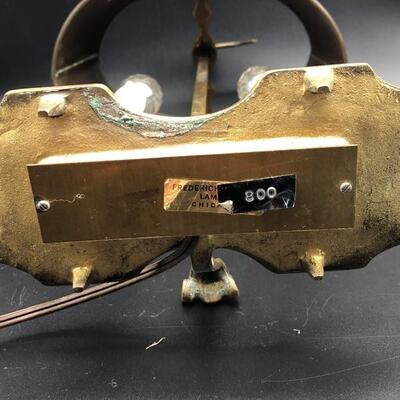 Vintage Frederick Cooper Brass Double Candlestick Bouillotte Style Desk Lamp W/Tole Brass Shade