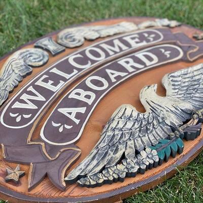 Solid Wood "Welcome Aboard" Sign 3D Relief 