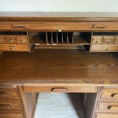 Vintage Oak Roll Top Desk - 46"H x 54"W x 29"D - Please Call For More Details