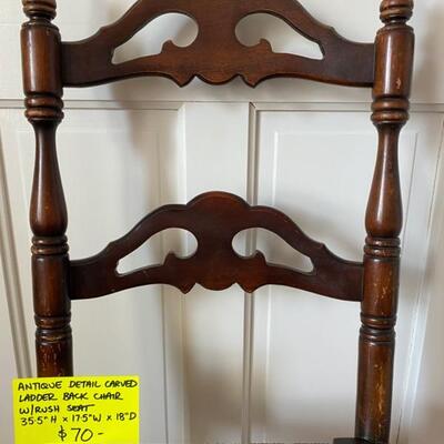 Antique Ladder Back Chair W/Rush Seat