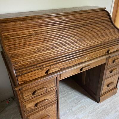 Vintage Oak Roll Top Desk - 46"H x 54"W x 29"D - Please Call For More Details