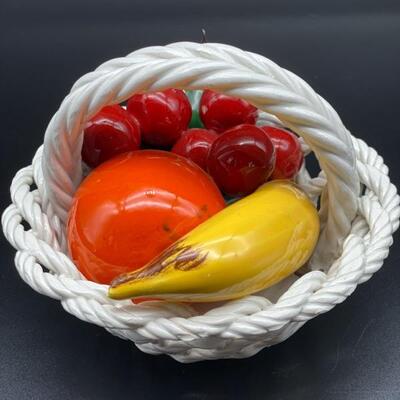Handmade & Painted Italy Vtg Ceramic Fruit Basket