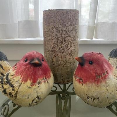 2x Resin Decorative Birds & A 10"H Pottery Vase - $25