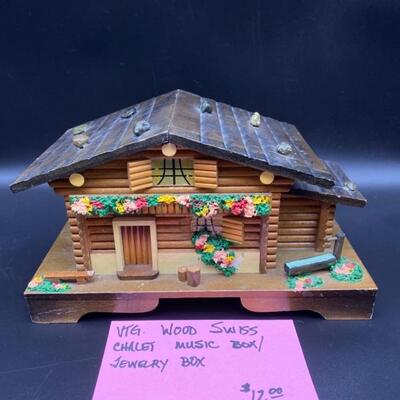 Vintage Swiss Chalet Music Box/Jewelry Box