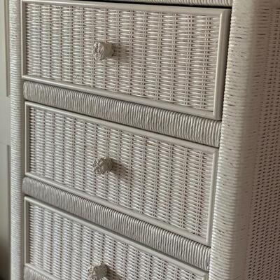 6-Drawer White Wicker Tall Lingerie Chest Of Drawers - 55"H x 24"W x 19"D - $80