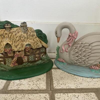 Cast Iron Cottage & Swan Door Stoppers - $30 Pair 