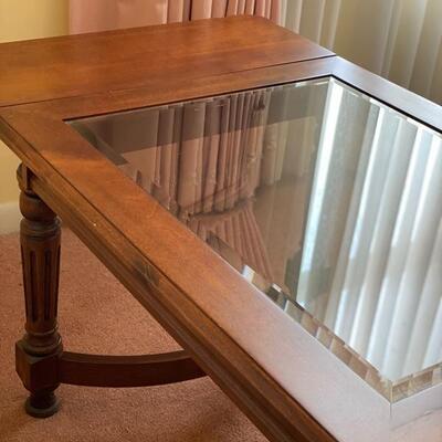 Drop Leaf Coffee Table W/Beveled Glass Insert - 19"H x 48"W x 24"D - $75