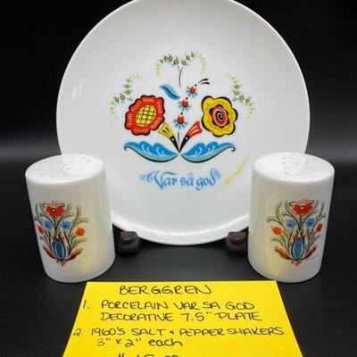 Berggren Porcelain Plate W/Salt & Papper Shakers