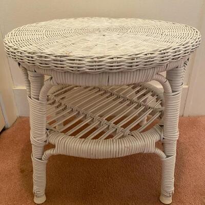 White Natural Wicker Side Table - 18"H x 20"Dia.