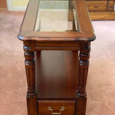 Vintage Side Table W/Beveled Glass Top Insert - 23"H x 13.5"W x25"D - $60