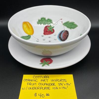 Cottura Ceramic Art Imports Fruit Colander W/Underplate