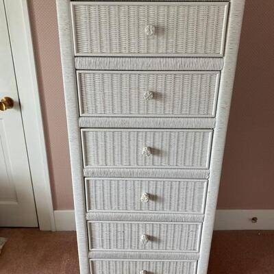 6-Drawer White Wicker Tall Lingerie Chest Of Drawers - 55"H x 24"W x 19"D - $80