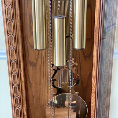 Colonial 1970's Oak Grandfather Clock - 77"H x 22.5" x 13.5"D - $440