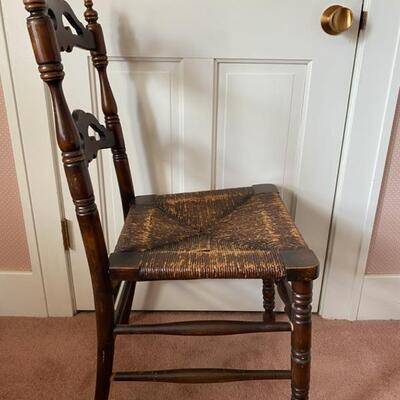 Antique Ladder Back Chair W/Rush Seat