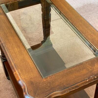 Vintage Side Table W/Beveled Glass Top Insert - 23"H x 13.5"W x25"D - $60
