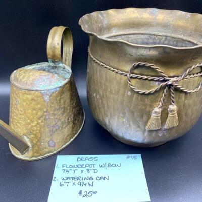 Brass Watering Can & Flower Pot