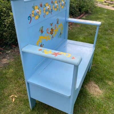 Vintage Solid Wood Tole Painted Bench W/Storage - 44.5