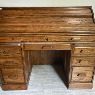 Vintage Oak Roll Top Desk - 46"H x 54"W x 29"D - Please Call For More Details 