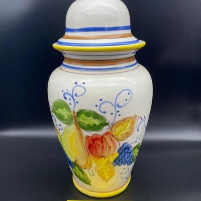 Faral Ceramic Handprinted Portugal Tall Lidded Vase