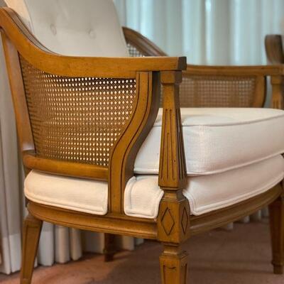 Pair Vintage Barrel Chairs W/White Cushions - 31"H x 26"W x 27"D (Each Chair) - $80 Each or Both $150