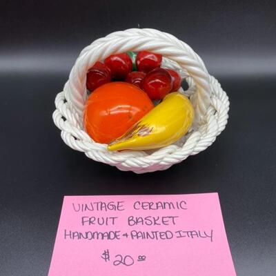 Handmade & Painted Italy Vtg Ceramic Fruit Basket