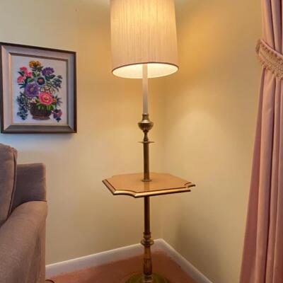Vintage Brass Table Floor Lamp - 57"H x 16"W x 16"D - $80