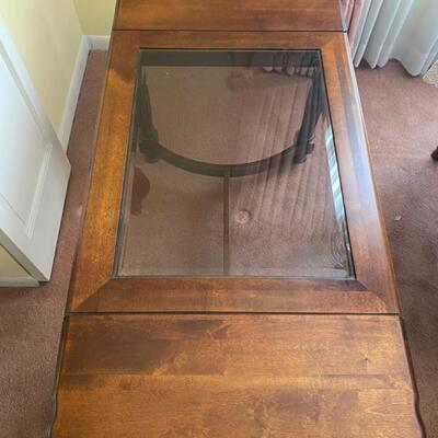 Drop Leaf Coffee Table W/Beveled Glass Insert - 19"H x 48"W x 24"D - $75
