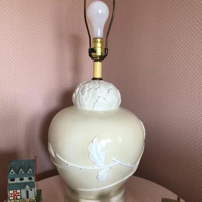 Vintage Fredrick Cooper Porcelain Ginger Jar Table Lamp W/Embossed Flower Design -Working - 31"H x 12"W - $100