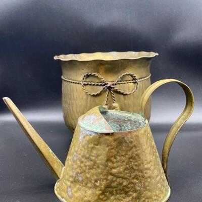Brass Watering Can & Flower Pot