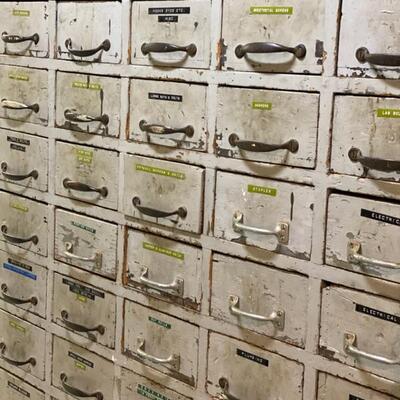 Vintage 50 Drawer All Wood Cabinet W/Accessories