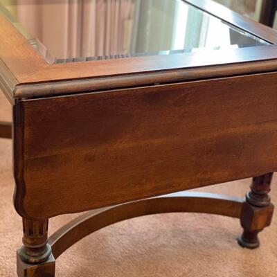 Drop Leaf Coffee Table W/Beveled Glass Insert - 19"H x 48"W x 24"D - $75