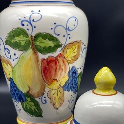 Faral Ceramic Handprinted Portugal Tall Lidded Vase