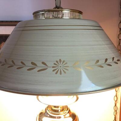 Vintage Gilbert Brass Swag Lamp W/Metal Tole Shade