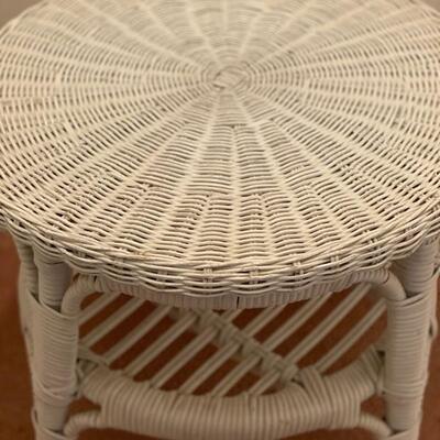 White Natural Wicker Side Table - 18"H x 20"Dia.