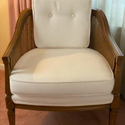 Pair Vintage Barrel Chairs W/White Cushions - 31"H x 26"W x 27"D (Each Chair) - $80 Each or Both $150