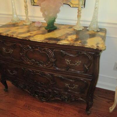 Marble Top Bombe Chest with 2 Storage Drawers 