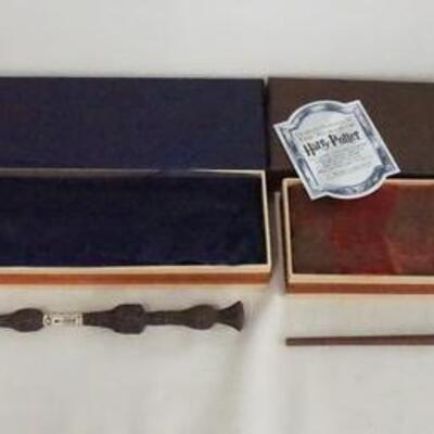 1040	LOT OF TWO HARRY POTTER THE NOBLE COLLECTION WAND REPLICAS, LOT INCLUDES PROFESSOR DUMBLEDORE & HARRY POTTER REPLICAS W/ ORIGINAL...