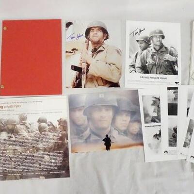 1139	LOT OF MEMORABILIA FROM SAVING PRIVATE RYAN, LOT INCLUDES TWO SIGNED PRINTS & A SIGNED SCRIPT, 13 35MM SLIDES, STILLS, A BOOK OF...