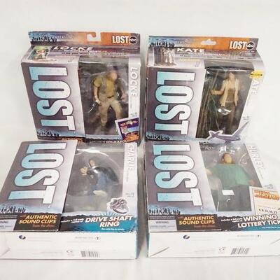 1167	LOT OF FOUR LOST SEASON 1 MCFARLANE TOYS ACTION FIGURES W/ ORIGINAL BOXES. LOT INCLUDES CHARLIE, HURLEY, KATE, & LOCKE. 

