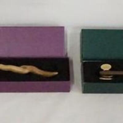 1109	LOT OF TWO HARRY POTTER THE NOBLE COLLECTION WAND REPLICAS, LOT INCLUDES; GREGOROVITCH & NIGEL, W/ ORIGINAL BOXES. 
