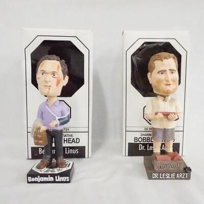 1164	LOT OF TWO LOST DHARMA INITATIVE BOBBLE HEADS INCLUDING BENJAMIN LINUS & DR. LESLIE ARZT BY BIF BANG POW W/ ORIGINAL BOXES. 
