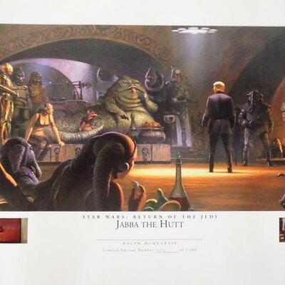 1189	LIMITED EDITION STAR WARS RETURN OF THE JEDI JABBA THE HUT RALPH MCQUARRIE PRINT W/ 70MM FILM CELL. NO 2219/2500. 18 IN X 12 IN 
