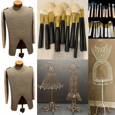 Furniture, Antiqued Finish Armoire, Vintage 90â€™s Versace Shirts, Signed Contemporary Artwork, Vintage Menâ€™s Suit Form, Vintage Brass...