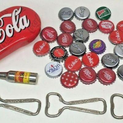 https://www.ebay.com/itm/114820626427	TM0027 COCA COLA LOT OF ASSORTED BOTTLE CAPS, BOTTLE OPENERS AND RC COLA LIGHTER
