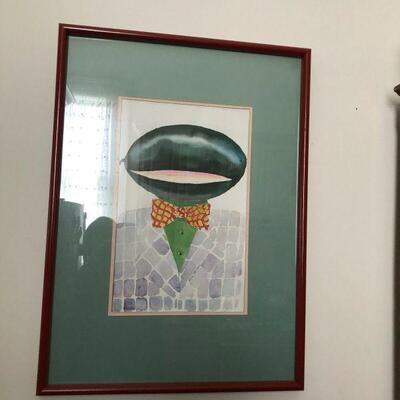 https://www.ebay.com/itm/114855430416	PR1079: Gene Meyer's Water Color Melon Head with Bow Tie Portrait Local Estate S

